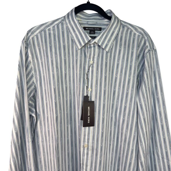 Michael Kors Mens Slim Fit XL Blue & White Striped Button-Down Shirt - Picture 8 of 9